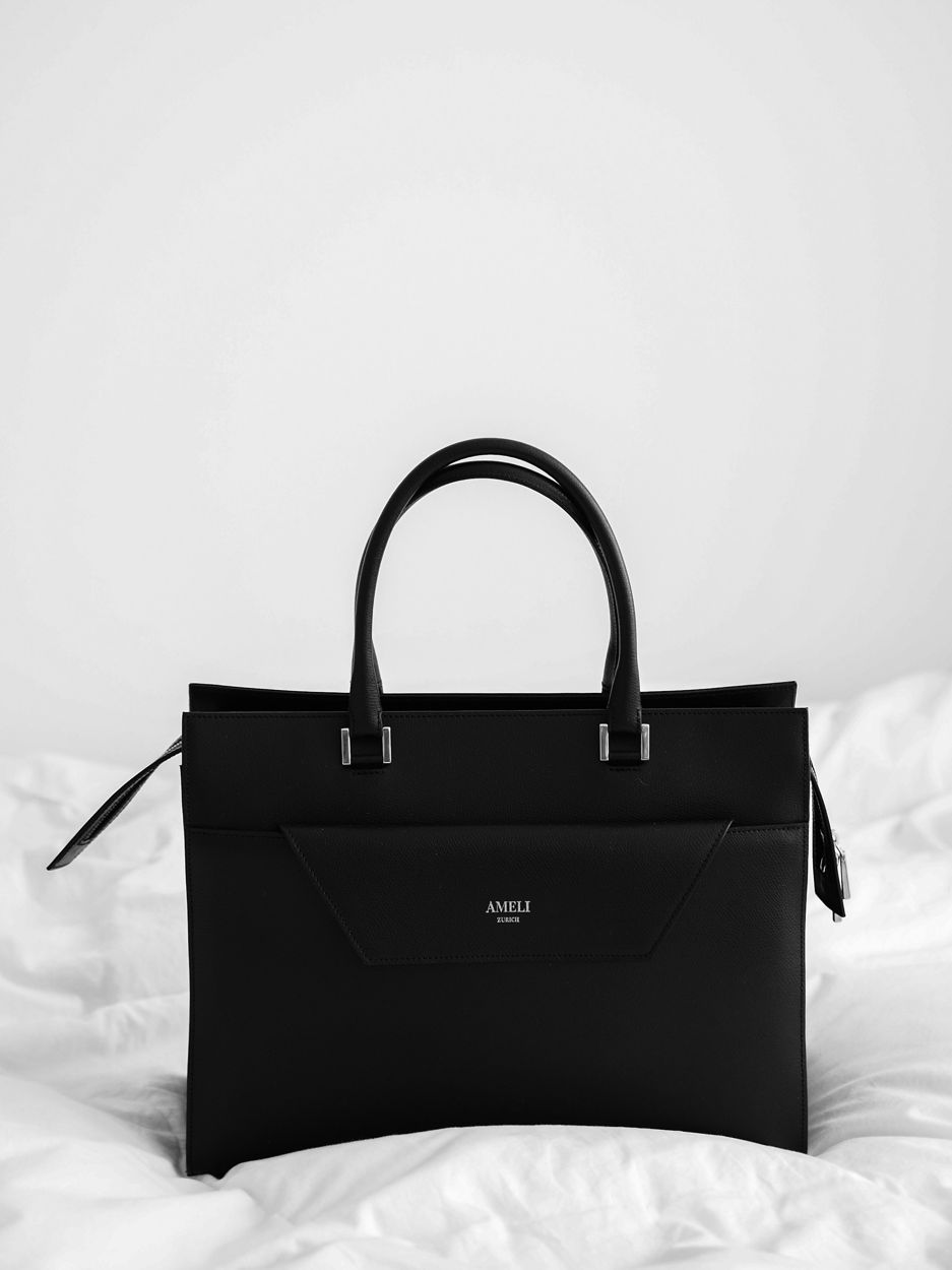 Black leather tote